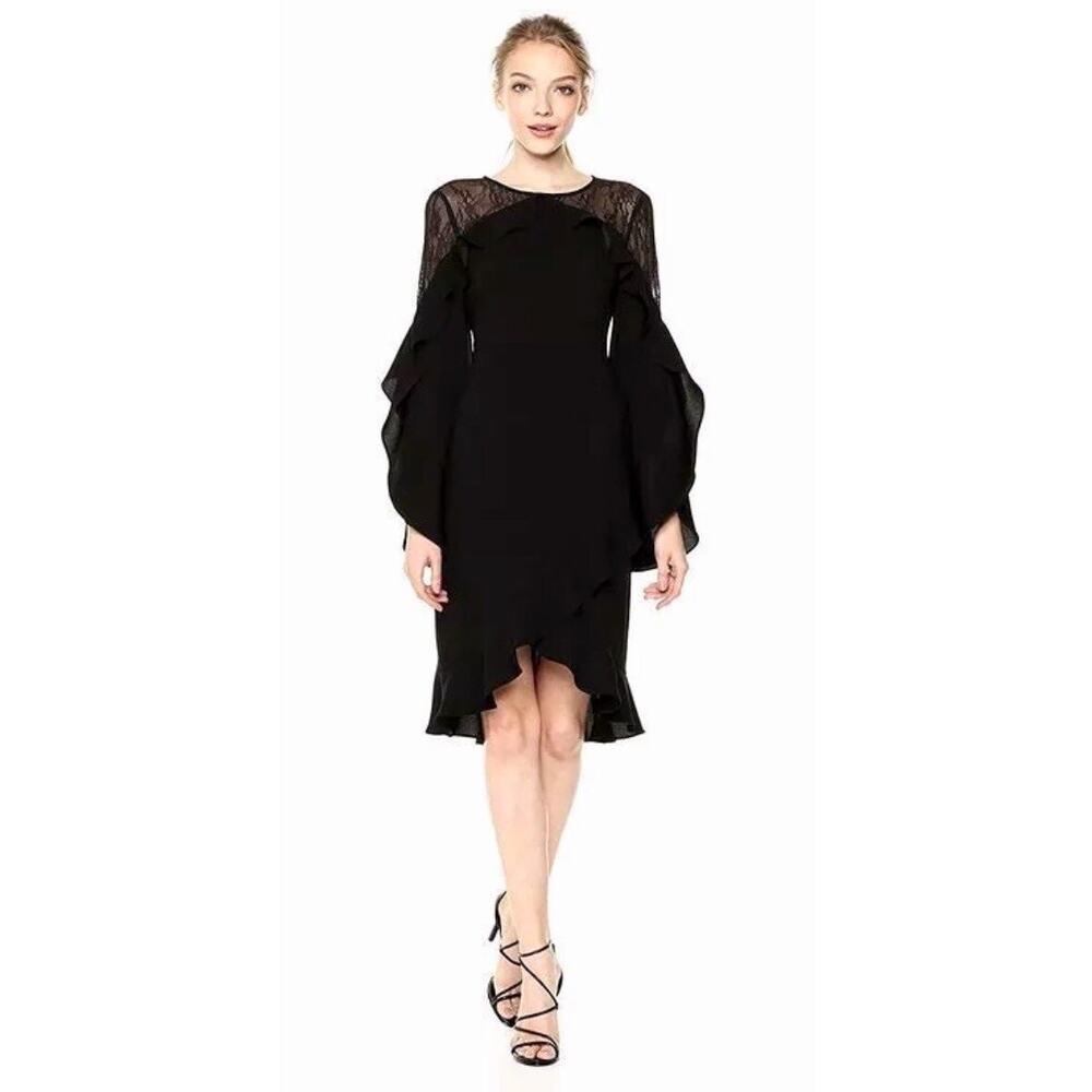 BCBGMAXAZRIA Black Delaney Lace-Inset Open-Back Cocktail Party Dress Size 0 NWT
